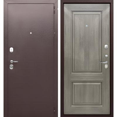 Дверь металлическая Тайга 9 см Медный Антик/Серый Клен 960*2050 правая