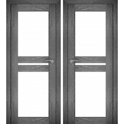 Дверное полотно АМАТИ-19 дуб шале-графит экошпон ПО-800 белое стекло