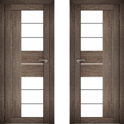 Дверное полотно АМАТИ-22 дуб шале-корица экошпон ПО-800 белое стекло