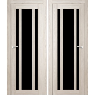 Дверное полотно АМАТИ-11 дуб беленый экошпон ПО-700 черное стекло