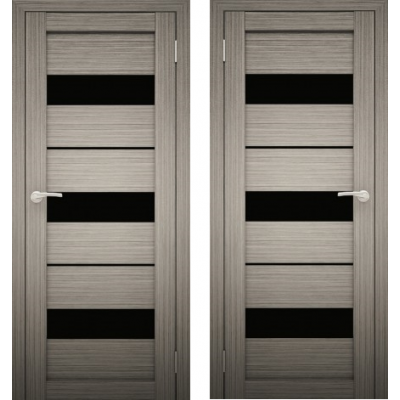 Дверное полотно АМАТИ-12 дуб дымчатый экошпон ПО-900 черное стекло