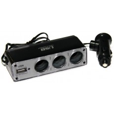 Разветвитель прикуривателя WF-0096 (3 гнезда с USB, цвет черный)